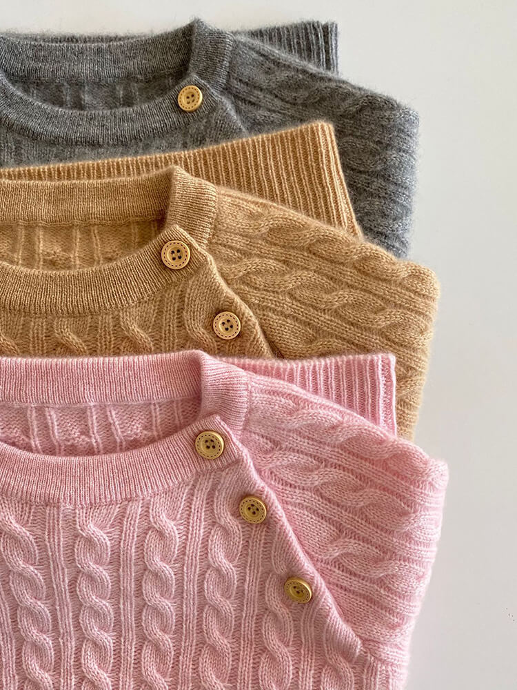 Kids Cable Knit Cashmere Sweater with Shoulder Buttons